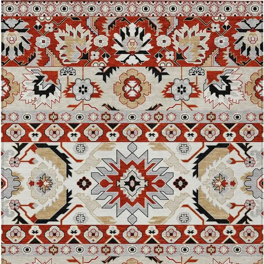 Red And Ivory Cactus Washable Indoor Outdoor Area Rug Photo 3