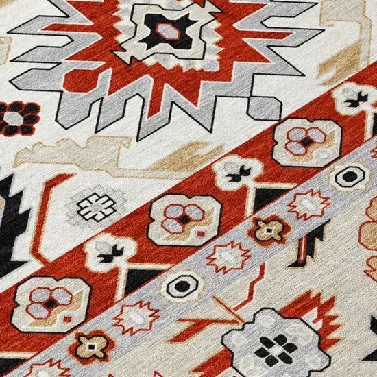 Red And Ivory Cactus Washable Indoor Outdoor Area Rug Photo 5