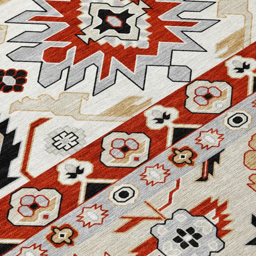 Red And Ivory Cactus Washable Indoor Outdoor Area Rug Photo 5