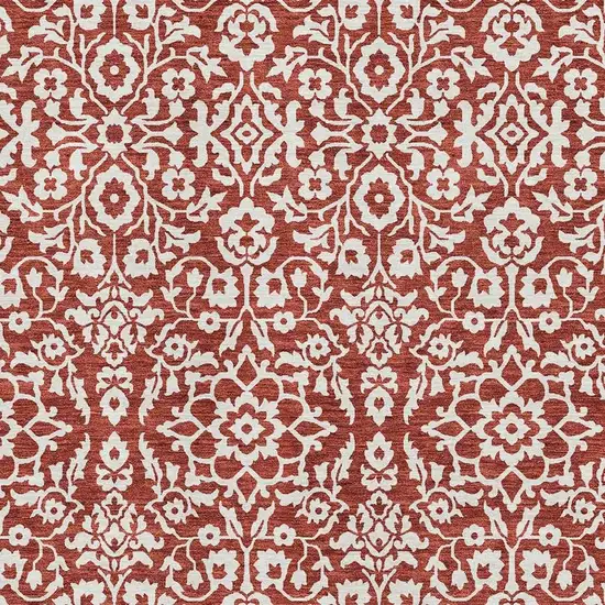 Red And Ivory Damask Washable Area Rug With UV Protection Photo 3