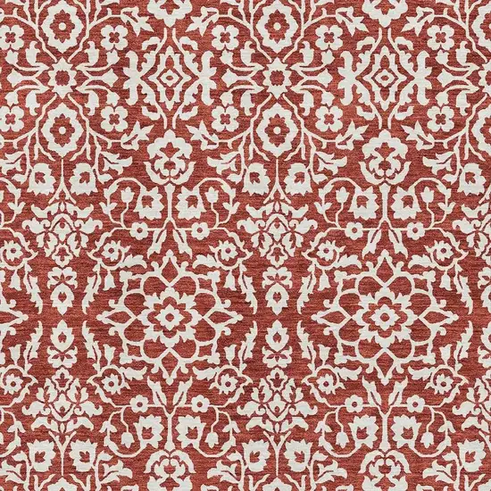 Red And Ivory Damask Washable Area Rug With UV Protection Photo 3