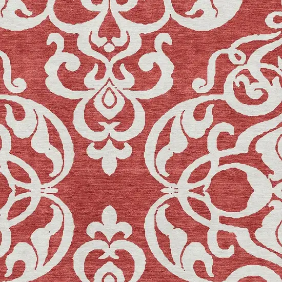 Red And Ivory Damask Washable Area Rug With UV Protection Photo 2