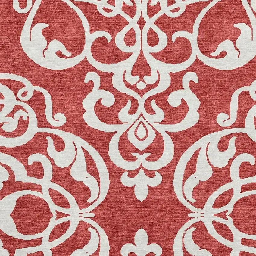 Red And Ivory Damask Washable Area Rug With UV Protection Photo 2