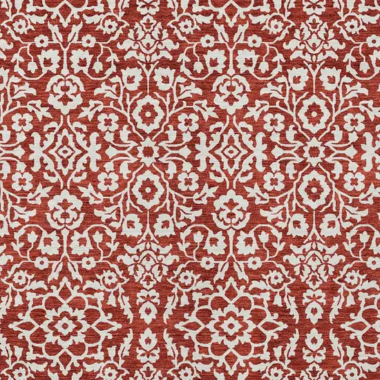 Red And Ivory Damask Washable Indoor Outdoor Area Rug Photo 6