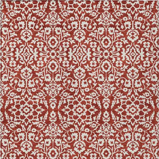 Red And Ivory Damask Washable Indoor Outdoor Area Rug Photo 7