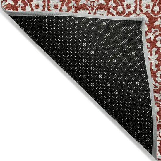 Red And Ivory Damask Washable Indoor Outdoor Area Rug Photo 4