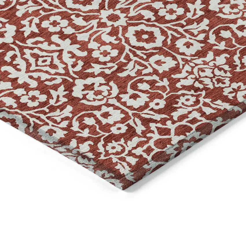 Red And Ivory Damask Washable Indoor Outdoor Area Rug Photo 5