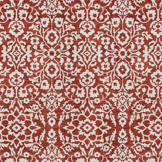 Red And Ivory Damask Washable Indoor Outdoor Area Rug Photo 6