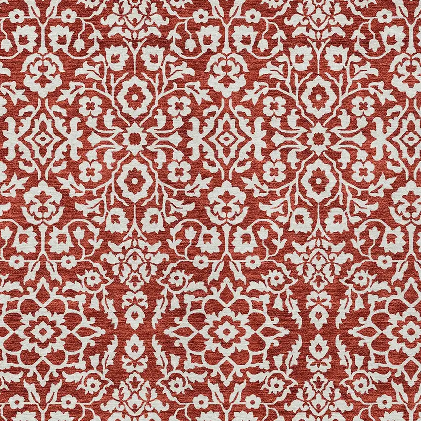 Red And Ivory Damask Washable Indoor Outdoor Area Rug Photo 6