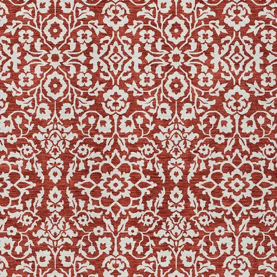 Red And Ivory Damask Washable Indoor Outdoor Area Rug Photo 6