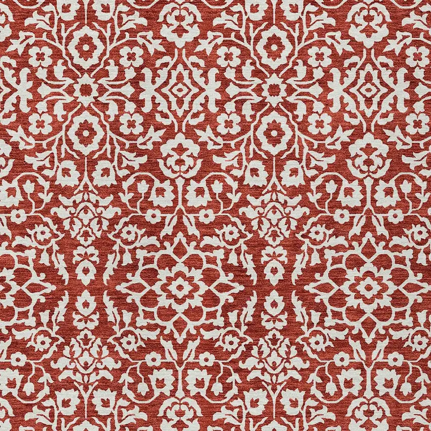 Red And Ivory Damask Washable Indoor Outdoor Area Rug Photo 6