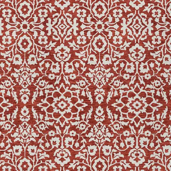 Red And Ivory Damask Washable Indoor Outdoor Area Rug Photo 6