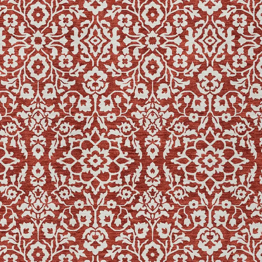 Red And Ivory Damask Washable Indoor Outdoor Area Rug Photo 6