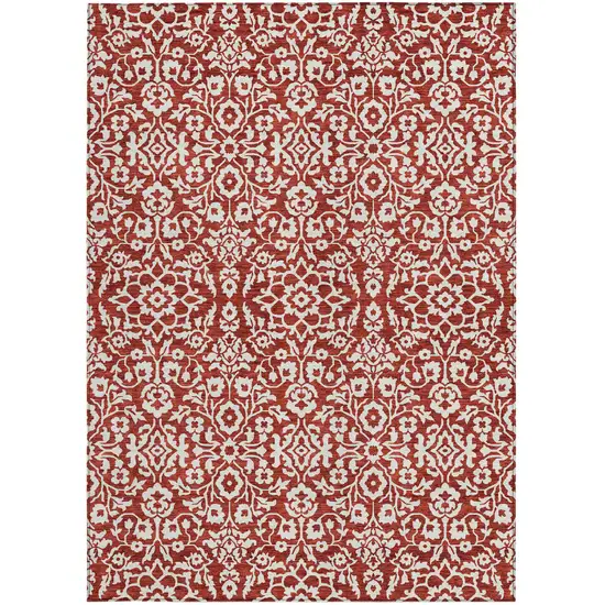 Red And Ivory Damask Washable Indoor Outdoor Area Rug Photo 7
