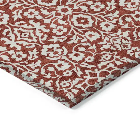 Red And Ivory Damask Washable Indoor Outdoor Area Rug Photo 5