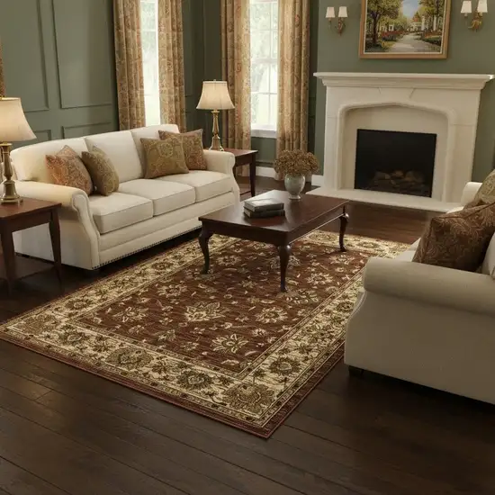 Red And Ivory Floral Area Rug Photo 1