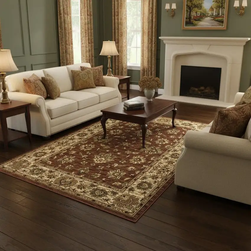 Red And Ivory Floral Area Rug Photo 1