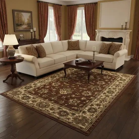 Red And Ivory Floral Area Rug Photo 1