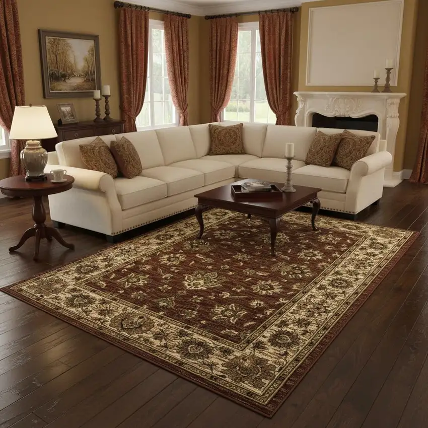 Red And Ivory Floral Area Rug Photo 1