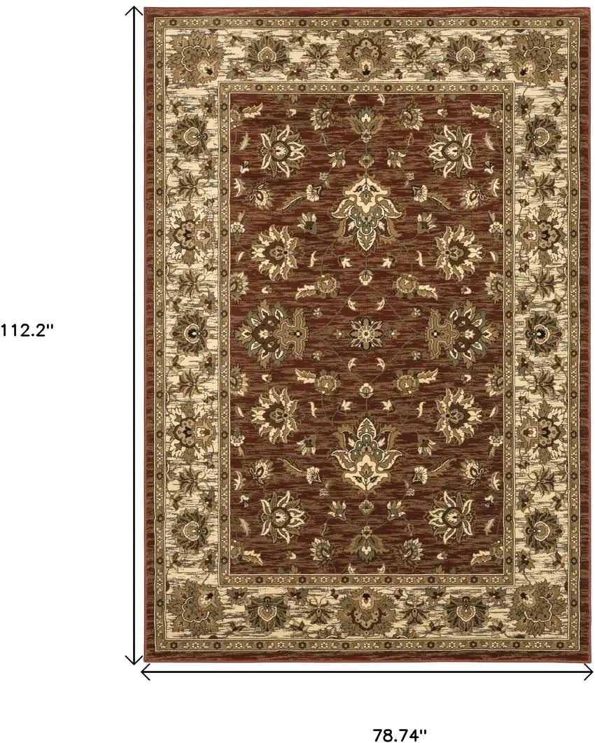 Red And Ivory Floral Area Rug Photo 5