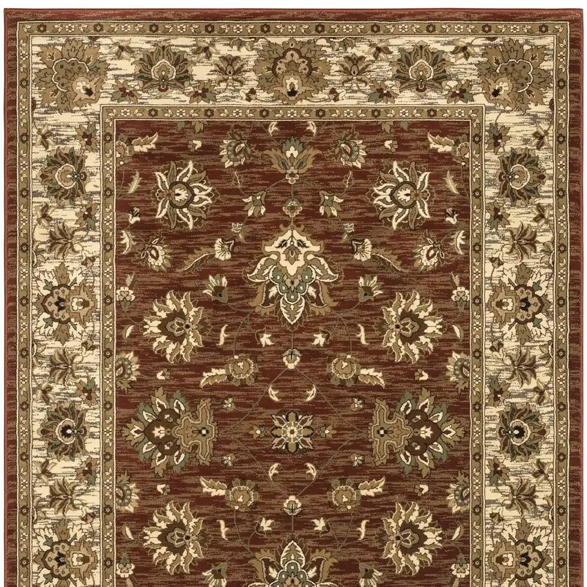 Red And Ivory Floral Area Rug Photo 4