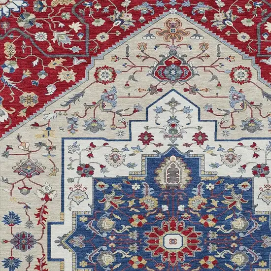 Red And Ivory Floral Medallion Washable Indoor Outdoor Area Rug Photo 4