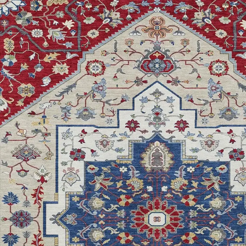 Red And Ivory Floral Medallion Washable Indoor Outdoor Area Rug Photo 4