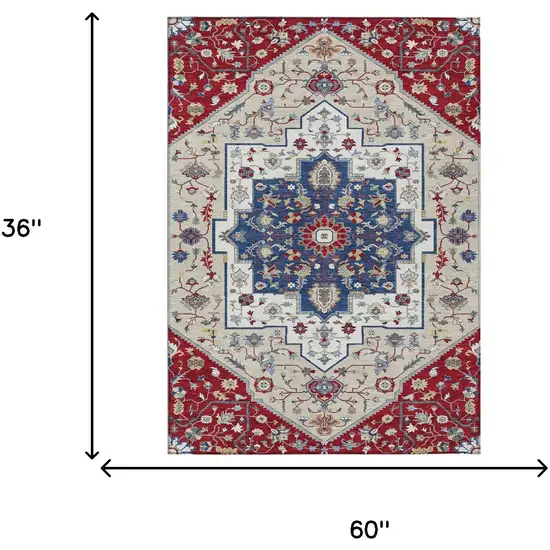 Red And Ivory Floral Medallion Washable Indoor Outdoor Area Rug Photo 7