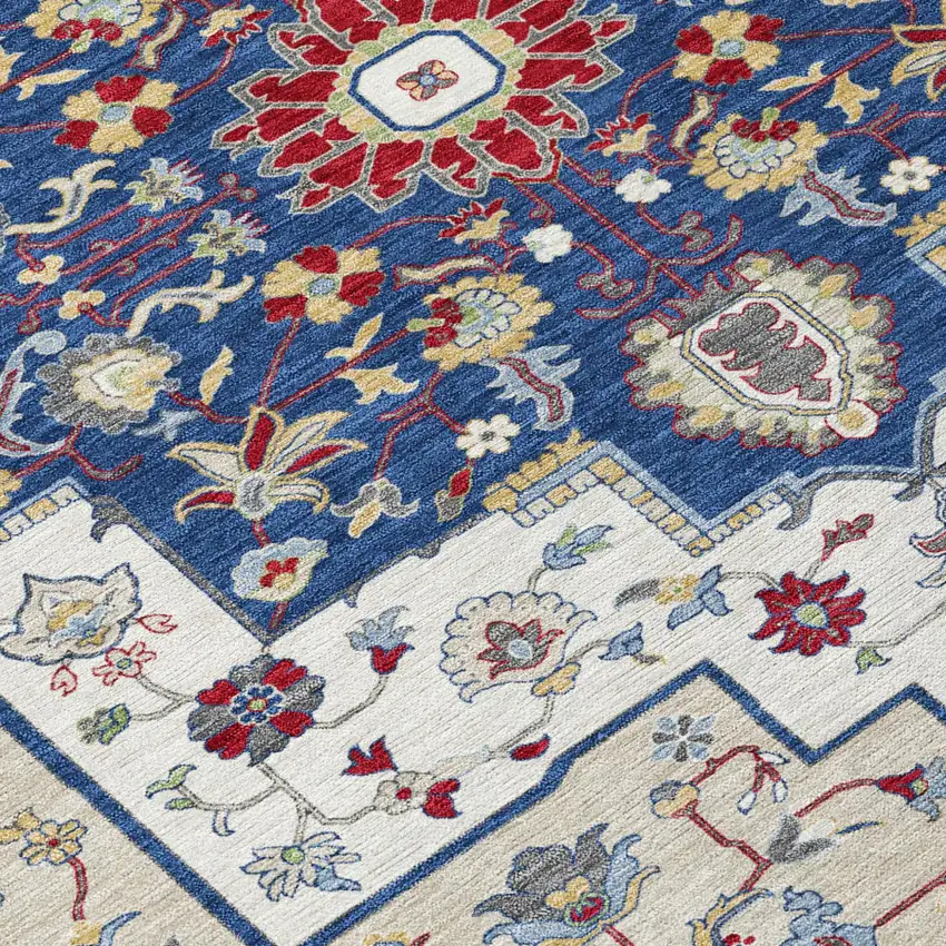 Red And Ivory Floral Medallion Washable Indoor Outdoor Area Rug Photo 6