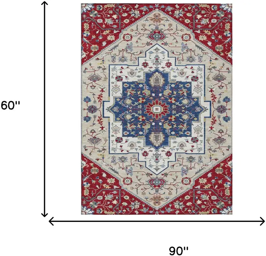 Red And Ivory Floral Medallion Washable Indoor Outdoor Area Rug Photo 7