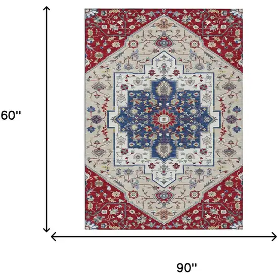 Red And Ivory Floral Medallion Washable Indoor Outdoor Area Rug Photo 7
