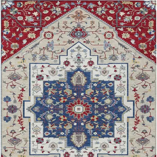 Red And Ivory Floral Medallion Washable Indoor Outdoor Area Rug Photo 4