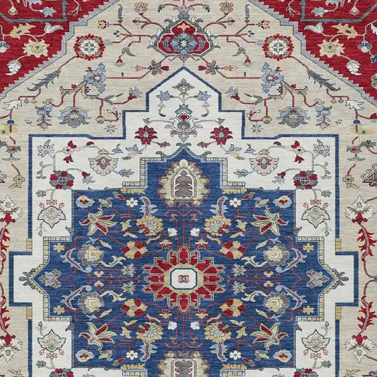 Red And Ivory Floral Medallion Washable Indoor Outdoor Area Rug Photo 3