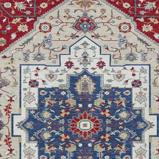 Red And Ivory Floral Medallion Washable Indoor Outdoor Area Rug Photo 3