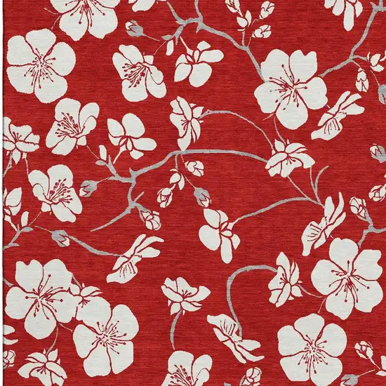 Red And Ivory Floral Washable Area Rug With UV Protection Photo 4