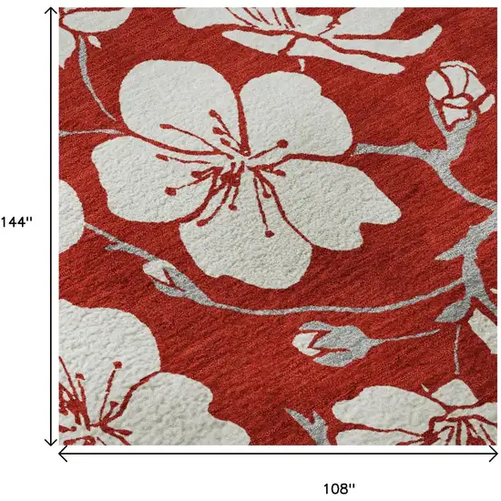 Red And Ivory Floral Washable Area Rug With UV Protection Photo 8