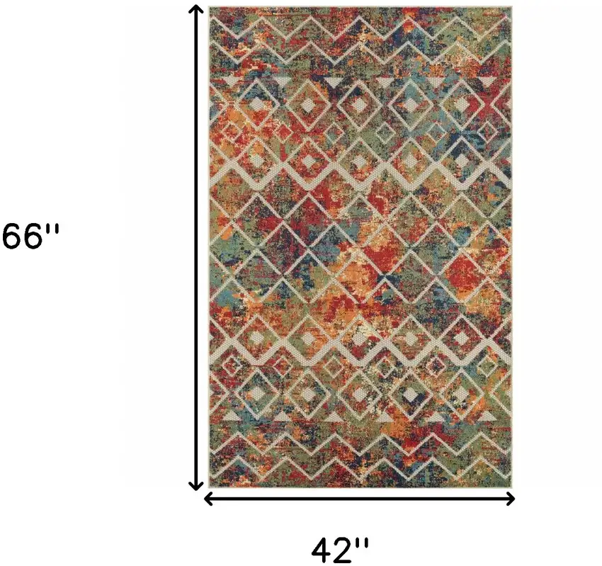 Red And Ivory Geometric Non Skid Indoor Outdoor Area Rug Photo 3