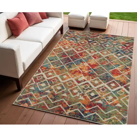 Red And Ivory Geometric Non Skid Indoor Outdoor Area Rug Photo 1
