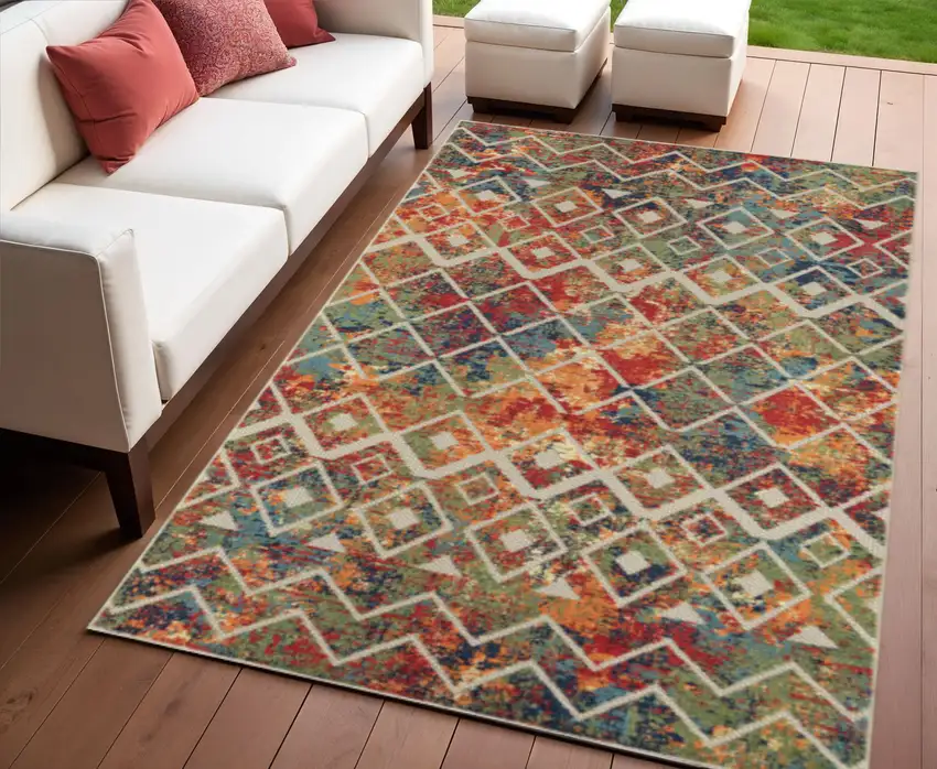 Red And Ivory Geometric Non Skid Indoor Outdoor Area Rug Photo 1