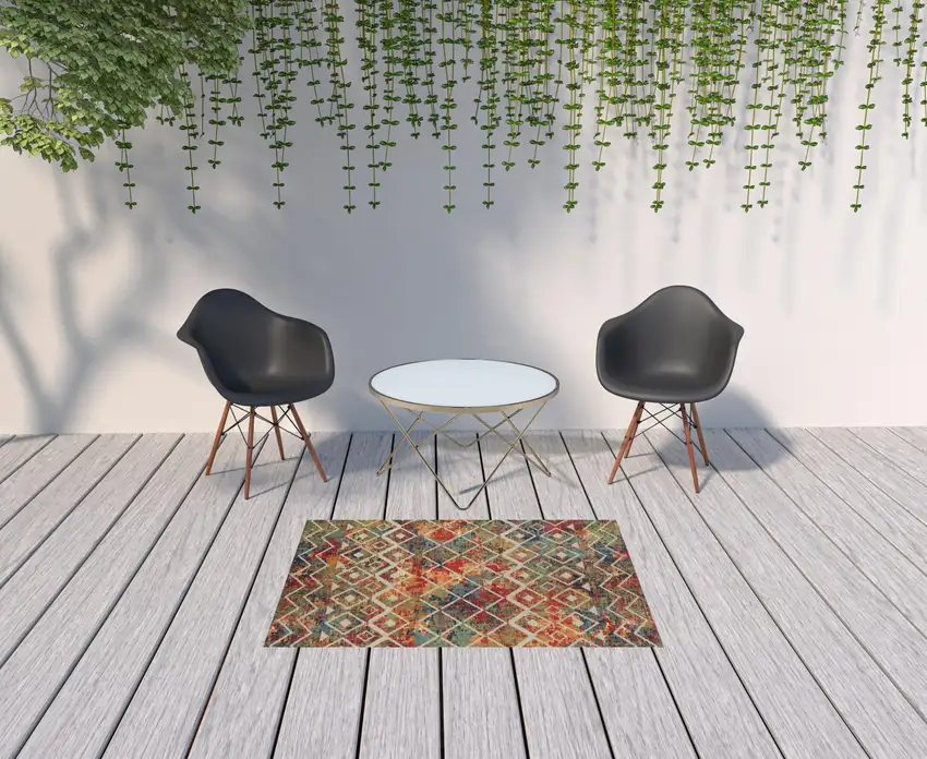 Red And Ivory Geometric Non Skid Indoor Outdoor Area Rug Photo 4