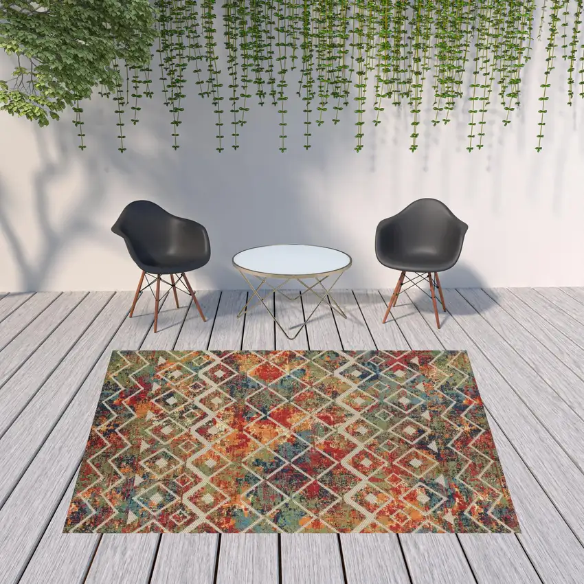 Red And Ivory Geometric Non Skid Indoor Outdoor Area Rug Photo 4