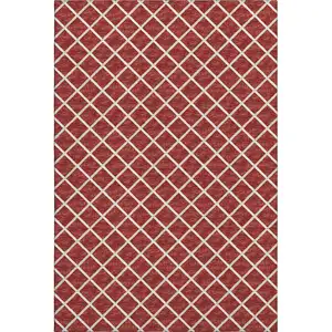 Photo of Red And Ivory Geometric Washable Area Rug With UV Protection
