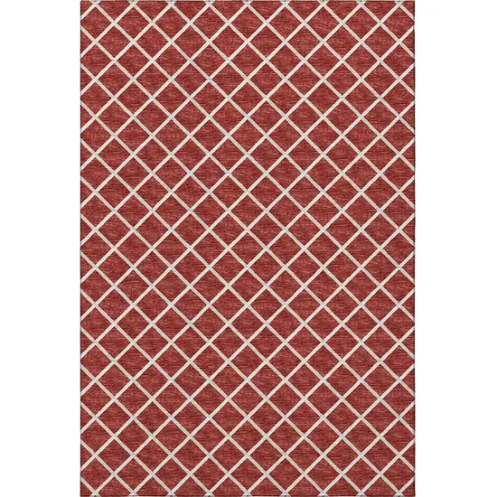 Red And Ivory Geometric Washable Area Rug With UV Protection Photo 4