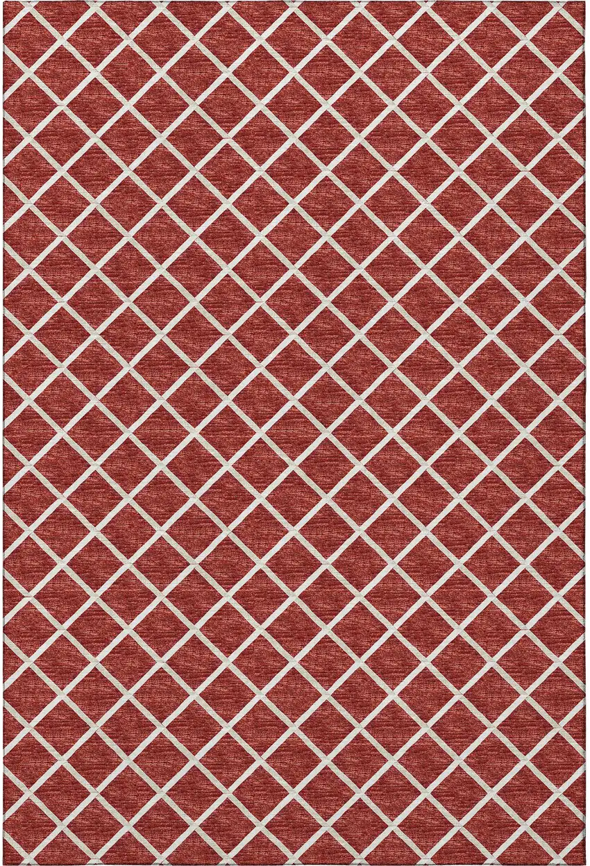 Red And Ivory Geometric Washable Area Rug With UV Protection Photo 4