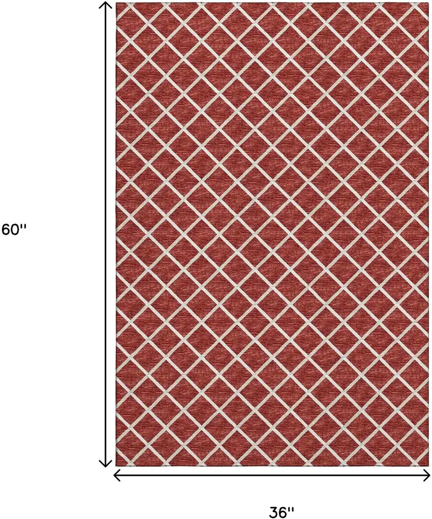 Red And Ivory Geometric Washable Area Rug With UV Protection Photo 3