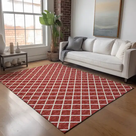 Red And Ivory Geometric Washable Area Rug With UV Protection Photo 4