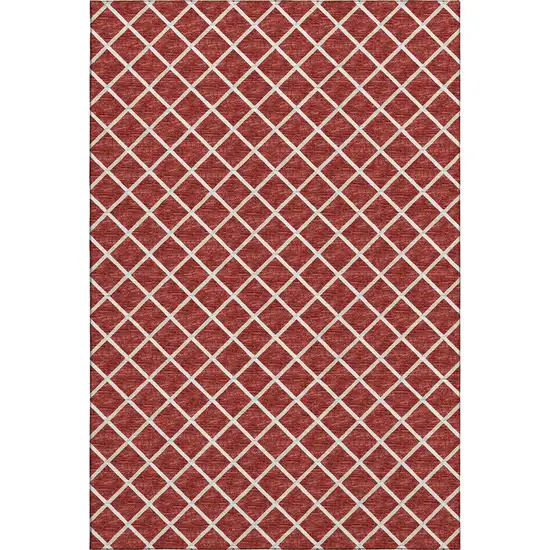 Red And Ivory Geometric Washable Area Rug With UV Protection Photo 2