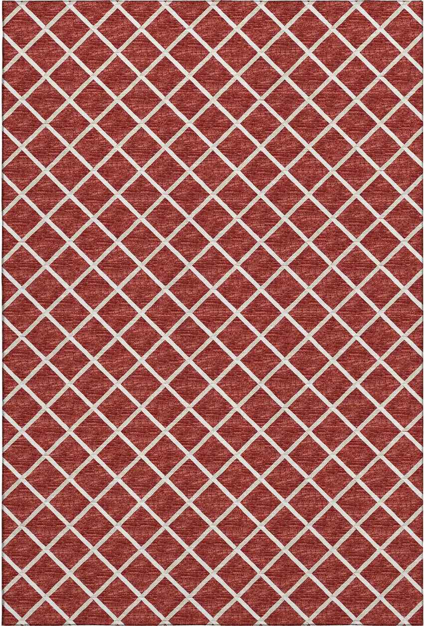 Red And Ivory Geometric Washable Area Rug With UV Protection Photo 2