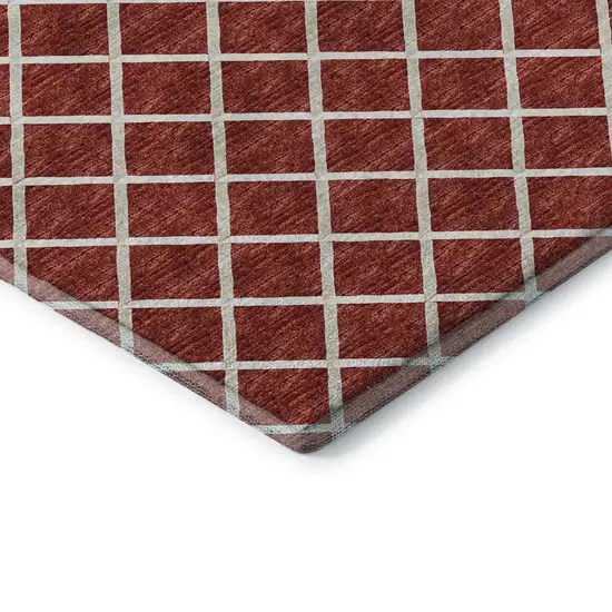 Red And Ivory Geometric Washable Area Rug With UV Protection Photo 7