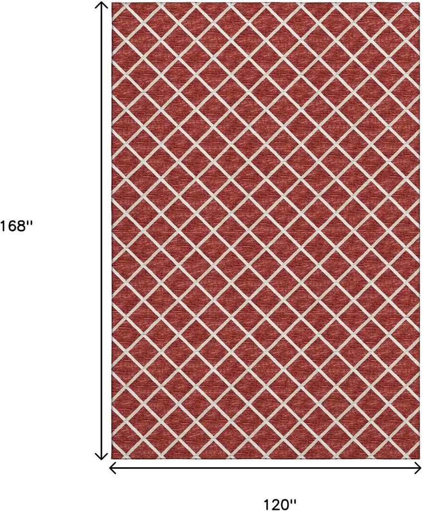 Red And Ivory Geometric Washable Area Rug With UV Protection Photo 3